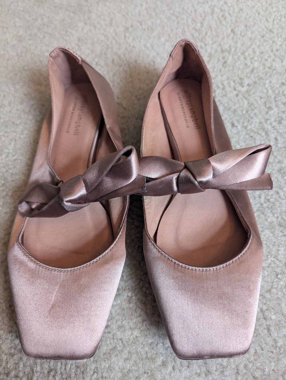 Pink lavender Jeffrey Campbell satin square-toe bow flats, Anthropologie (8.5)
